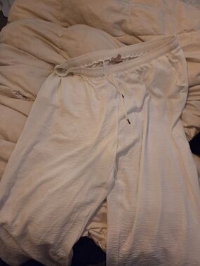Philosophy Woman White Elastic Waist Wide-Leg Pants